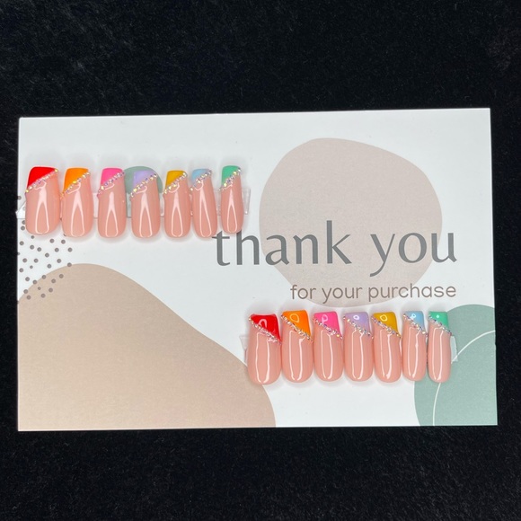 Multi Colorful Diamond Aesthetic Short Press On Nails Set| - Picture 4 of 13